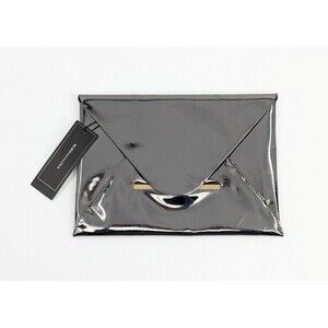 BCBGMAXAZRIA Clutch Bag Harlow Gunmetal Mirror Envelope Pouch Vegan Leather Glam